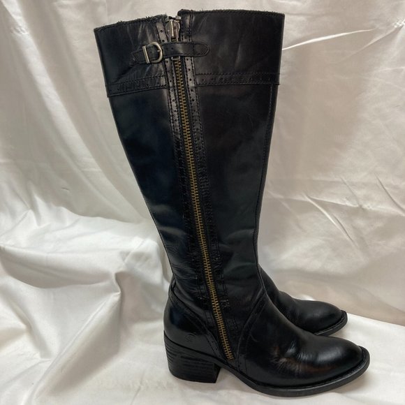 Born Tall Leather Boots Size 7 Black Double Zip Closure - Picture 3 of 11
